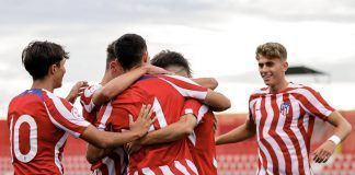 La plantilla del Atlético de Madrid celebra un gol