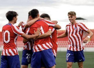 La plantilla del Atlético de Madrid celebra un gol