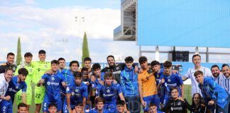 El Getafe celebra su triunfo ante el Rayo Vallecano