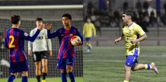 Duelo con aroma a ‘final four’. Fotos: cuentas de X de las canteras del FC Barcelona y la UD Las Palmas.