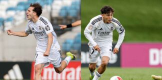 El Como de Cesc sigue a Yáñez y Fortea. Fotos: cuenta de X de la cantera del Real Madrid.